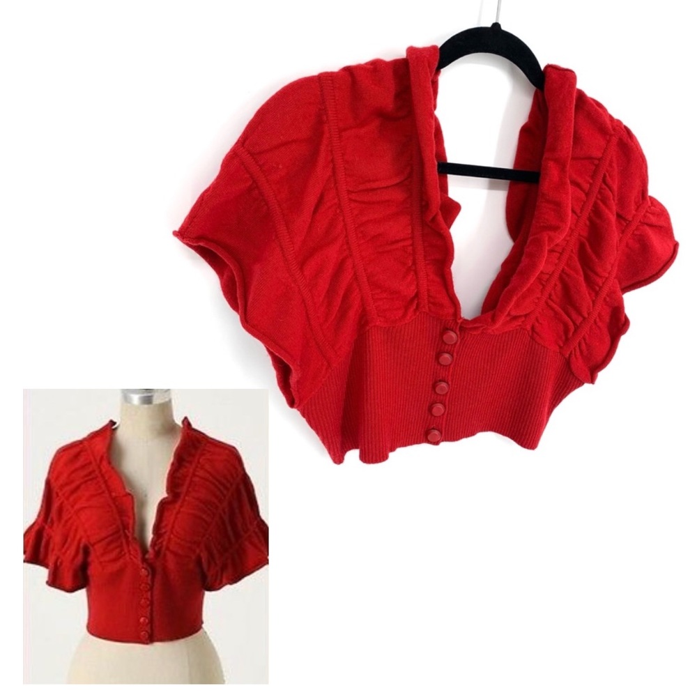 Anthropologie by Moth Red Furrowed Shrug Wool Sweater Size Small